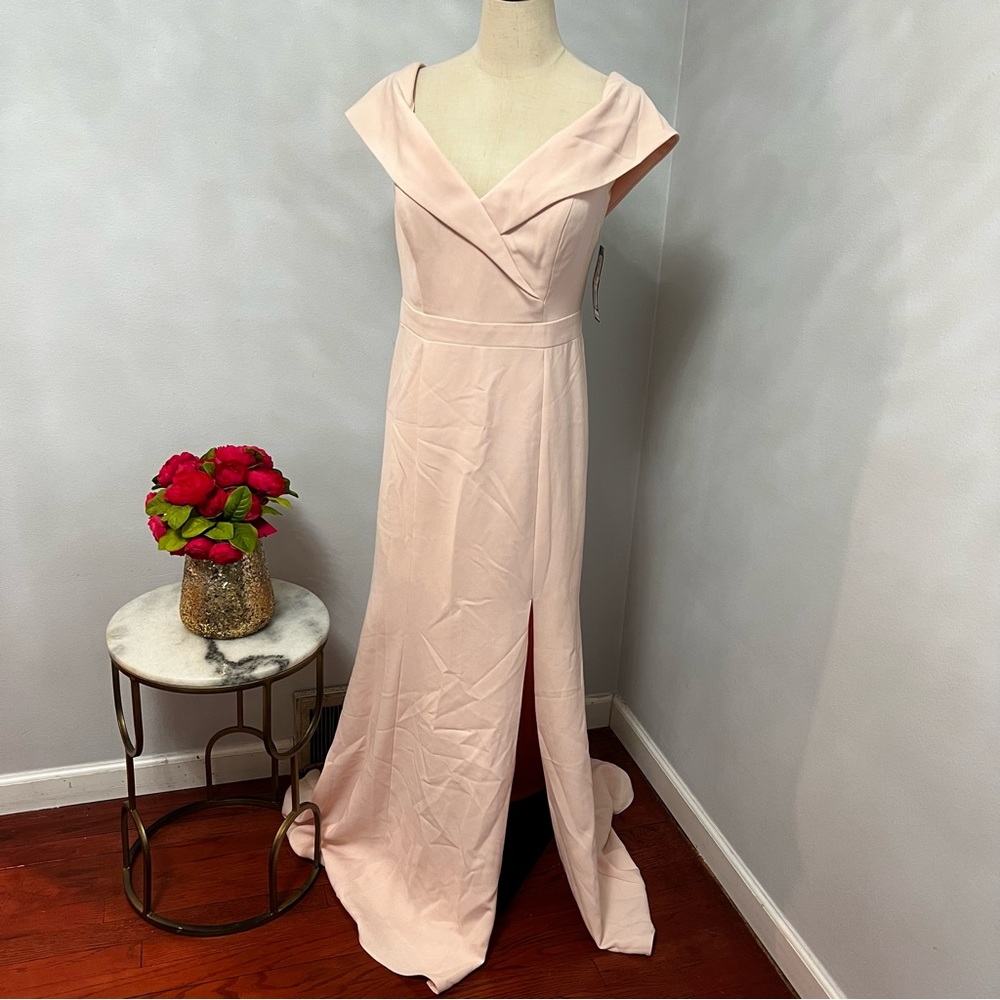 Xscape Light Peach Folded Off Shoulder Sweetheart Sleeveless Gown - Reemoly
